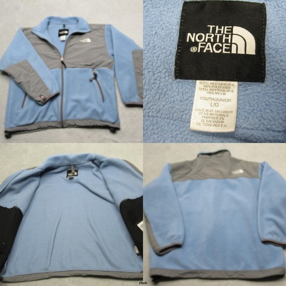 The North Face Denali Jacket Youth Large‎ Blue Gray Colorblock Full Zip Fleece - Picture 1 of 16